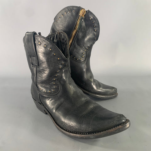 GOLDEN GOOSE Size 8 Black Leather Western Boots