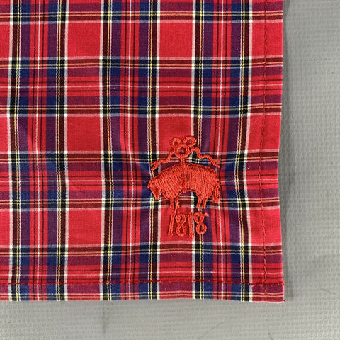 BROOKS BROTHERS Red Blue & White Plaid Cotton Pocket Square
