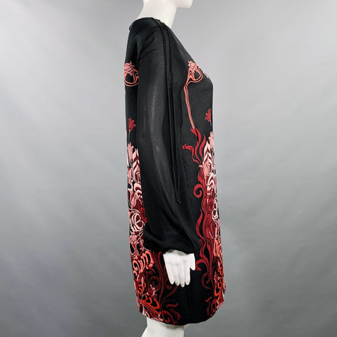 GIAMBATTISTA VALLI Size XS Black Burgundy Polyester Blend Floral Dress