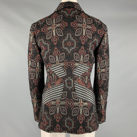 ISSEY MIYAKE Talla L Chaqueta Abotonada Jacquard Poliéster Gris Marrón