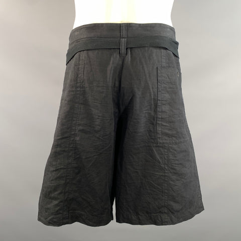 DRIES VAN NOTEN Size 34 Black Linen Button Fly Shorts