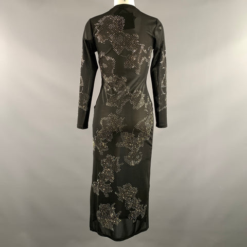 CYNTHIA ROWLEY Size 6 Black Silver Polyester Abstract Mesh Long Dress