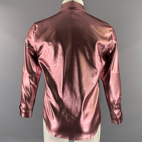 ROBERTO CAVALLI Size S Pink Metallic Polyester Blend Long Sleeve Shirt
