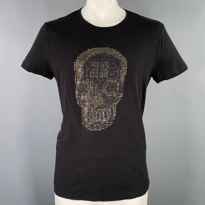 JOHN RICHMOND Size XXXL Black Rhinestone Skull Cotton Blend Crew Neck T-shirt