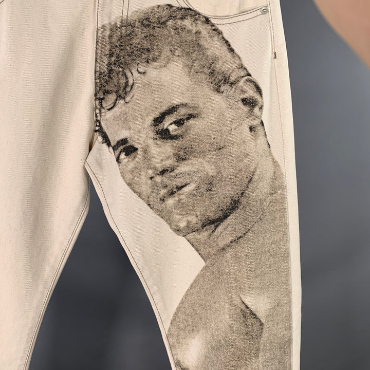 HONEY FUCKING DIJON x TOM of FINLAND Size M Beige Brown Face Print Cotton 5 Pocket Jeans
