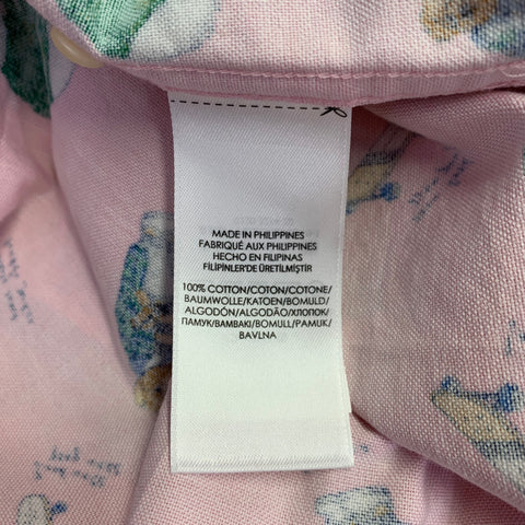 RALPH LAUREN Size L Pink Green Bears Cotton One Pocket Long Sleeve Shirt