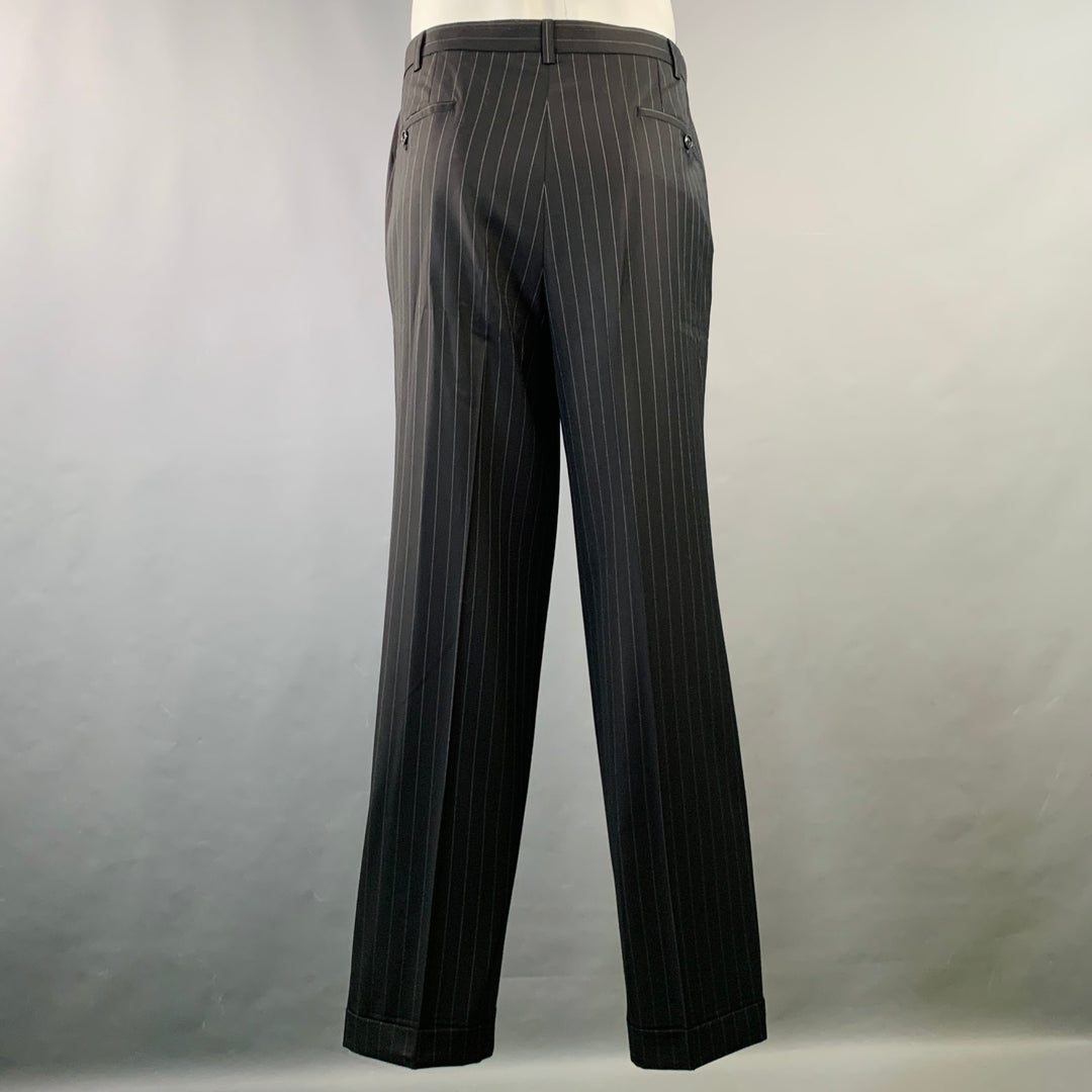 SIMPSON SIN TAILOR Size 42 Long Black White Pinstripe Wool Silk Suit