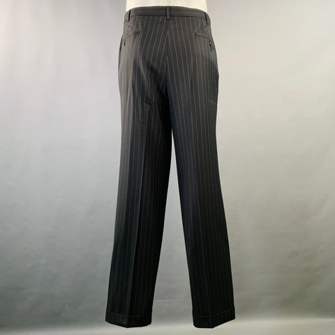 SIMPSON SIN TAILOR Size 42 Long Black White Pinstripe Wool Silk Suit