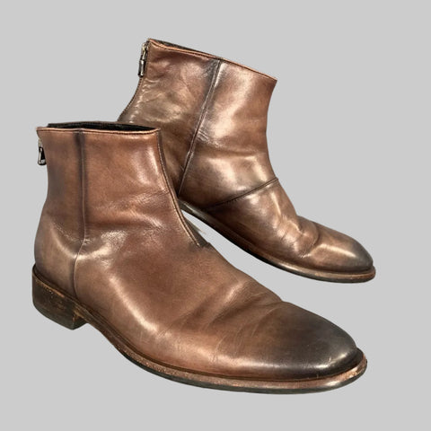 JOHN VARVATOS  U.S.A. Size 9.5 Brown Antique Leather Zip up heel Boots