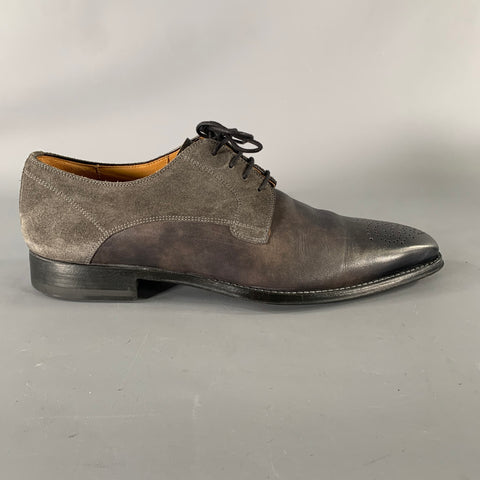 MAGNANNI Size 9.5 Grey Gunmetal Mixed Patterns Mixed Fabrics Lace Up Shoes