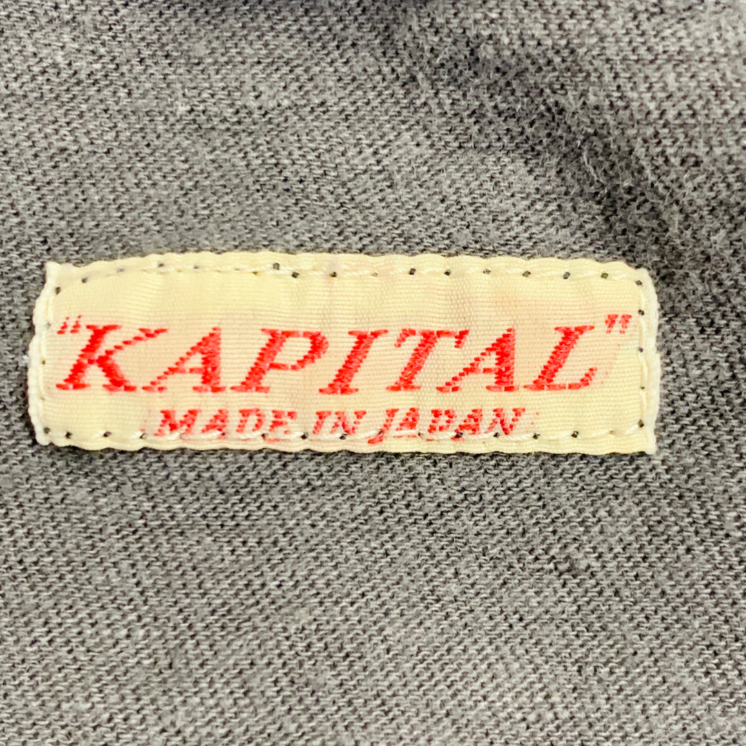 KAPITAL Size L Grey Cream Bandana Print Cotton One Pocket Oversized T-shirt