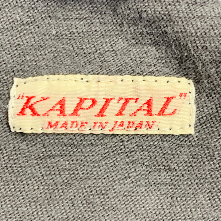 KAPITAL Size L Grey Cream Bandana Print Cotton One Pocket Oversized T-shirt