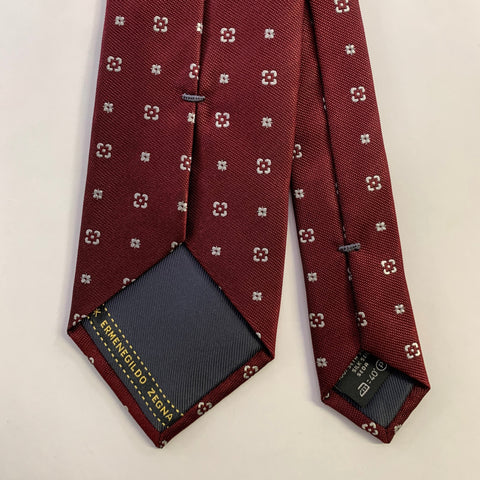 ERMENEGILDO ZEGNA Burgundy Silver Foulard Silk Tie