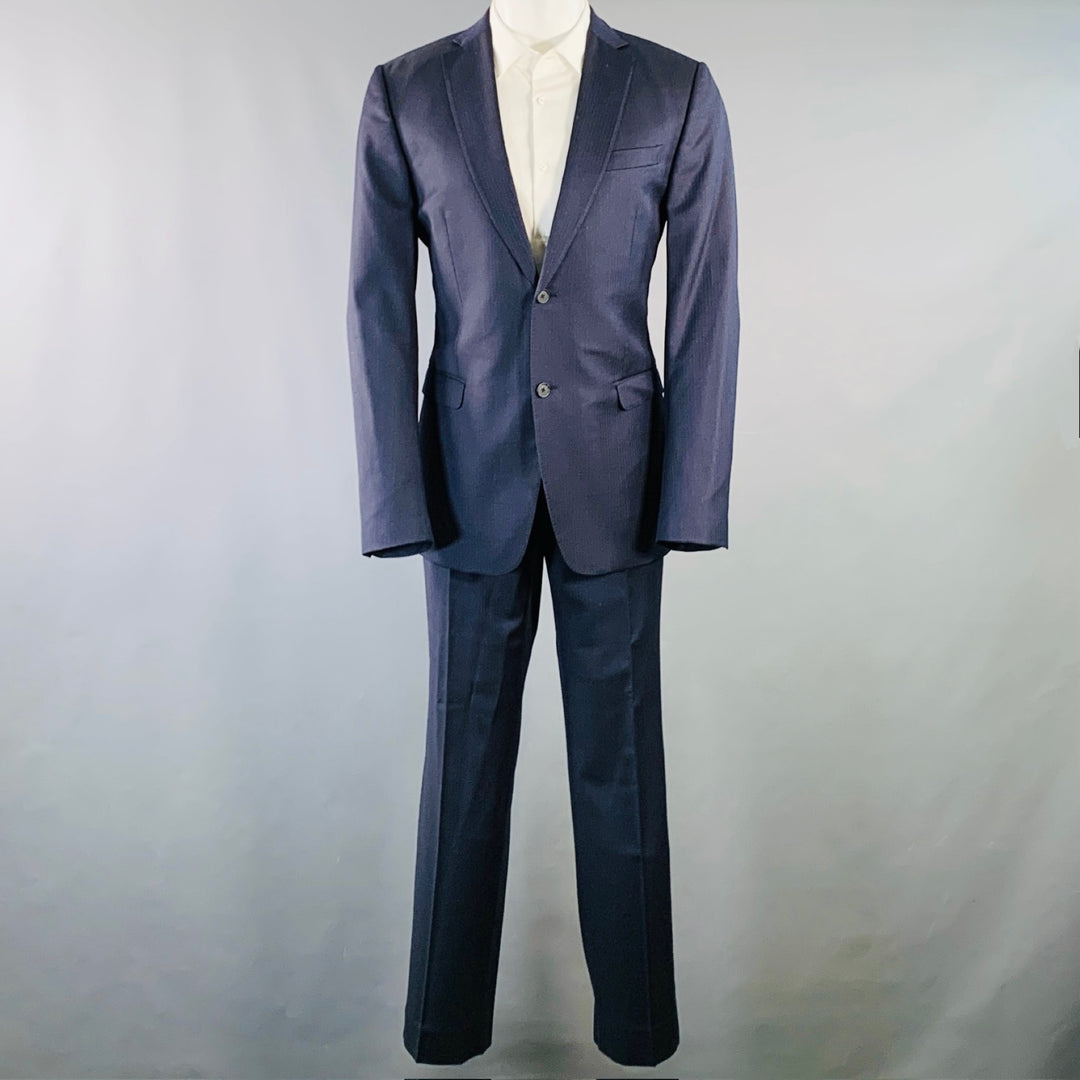 Z ZEGNA Size 40 Regular Navy Charcoal Herringbone Wool Notch Lapel Suit