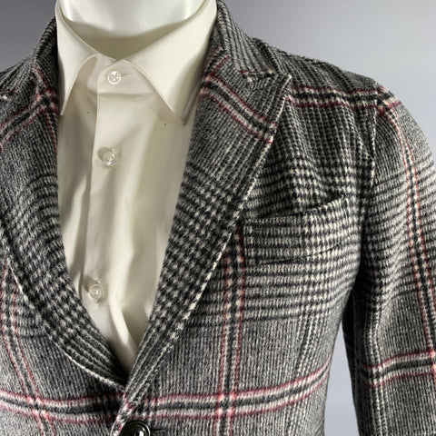 TS (S) Size S Grey Plaid Wool Blend Peak Lapel Sport Coat
