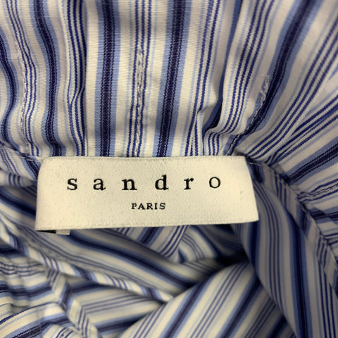 SANDRO Size S Blue White Cotton Stripe High Collar Casual Top