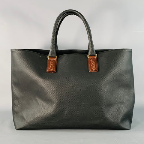BOTTEGA VENETA Black Textured Coated Canvas Oversized Tote Handbag