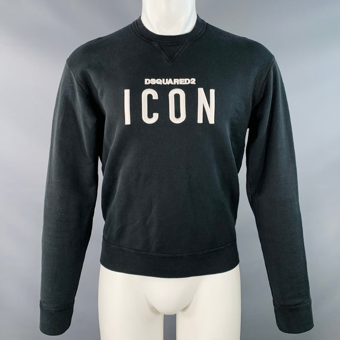 DSQUARED2 Size M Black White Logo Cotton Crew Neck Sweatshirt