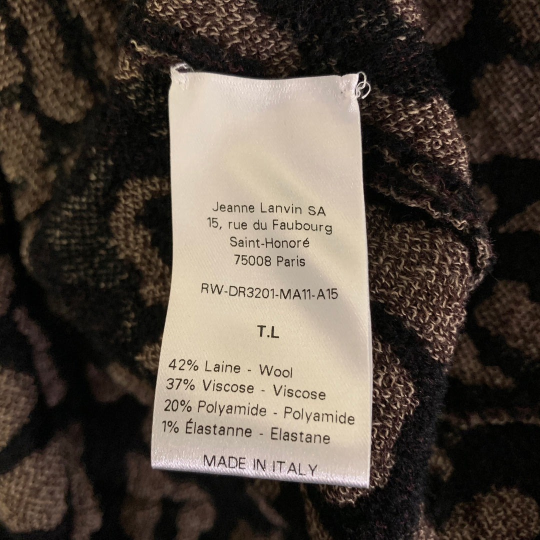 LANVIN Size M Burgundy Tan Wool Blend Leopard Dress