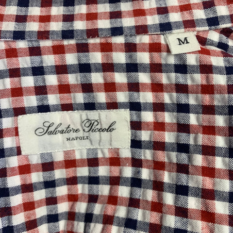 SALVATORE PICCOLO Size M Red White Blue Checkered Cotton Long Sleeve Shirt