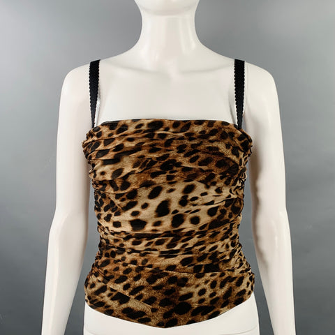SKIMS Size S Black Beige Silk Chiffon Animal Print Bustier Dress Top