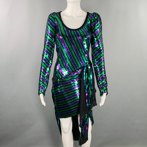 MARC JACOBS Pre-Fall 2019 Size 2 The Disco Black Multi Color Stripe Asymmetrical Cocktail Dress