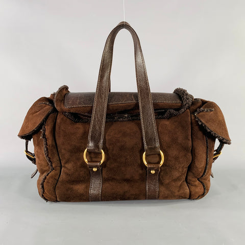 YVES SAINT LAURENT Brown Shearling Leather Shoulder Handbag