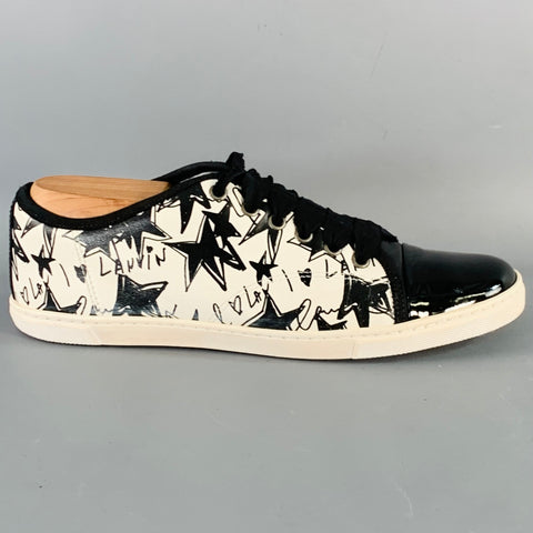 LANVIN Size 9 Black White Leather Graffiti Cap Toe Sneakers