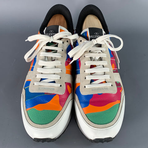 VALENTINO Size 10 White Multi Color Camo Leather Lace-Up Sneakers
