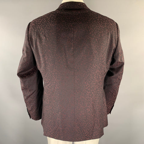 EMPORIO ARMANI Size 46 Black Burgundy Leopard  Print Wool Sport Coat