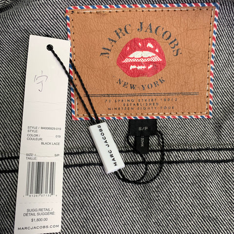 MARC JACOBS Size S Black White Denim Rhinestones Cropped Jacket