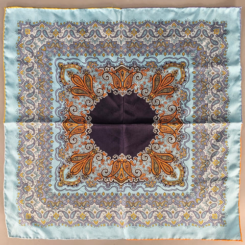Pochette de costume bleu et orange à motif cachemire VINTAGE