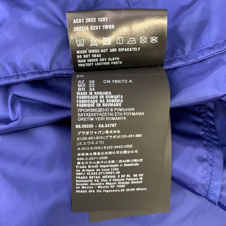PRADA Size 0 Blue Polyamide Logo Windbreaker Jacket