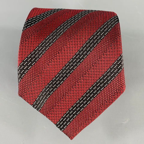ERMENEGILDO ZEGNA Burgundy Black Diagonal Stripe Silk Jacquard Tie