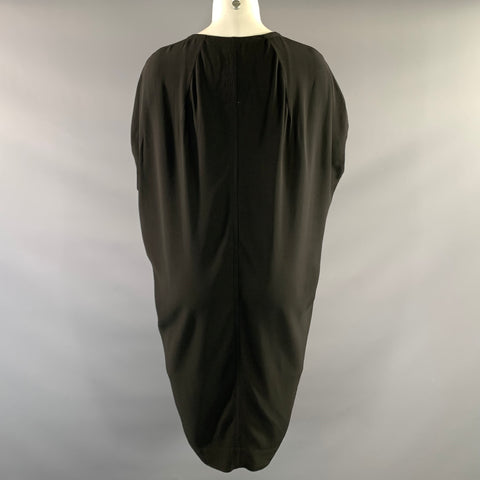 RICK OWENS Size 8 Black Acetate & Viscose V Neck Knee Length Dress