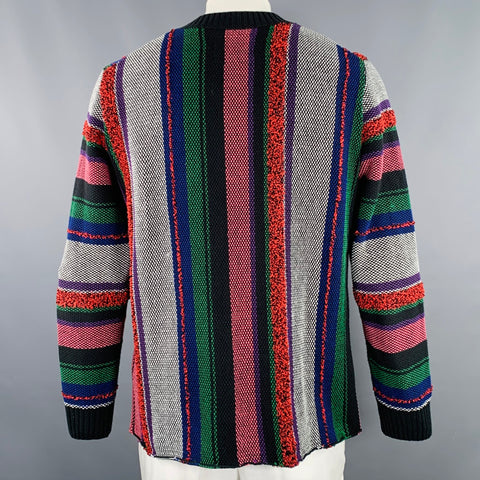 SACAI Size L Black Multi Color Stripe Cotton Blend One Pocket Sweater