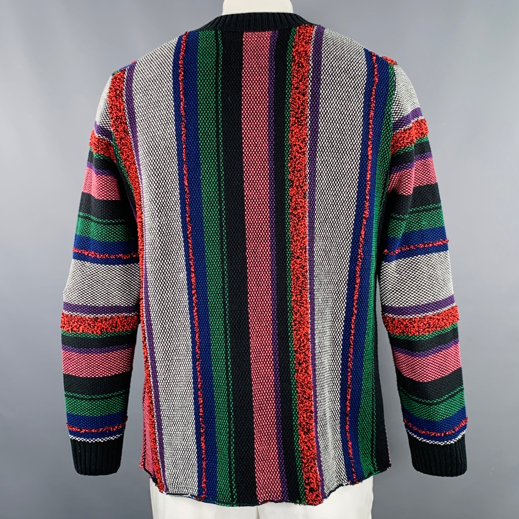 SACAI Size L Black Multi Color Stripe Cotton Blend One