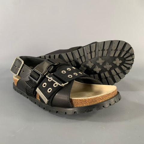 A.P.C. Size 8 Black Silver Gladiator Sandals