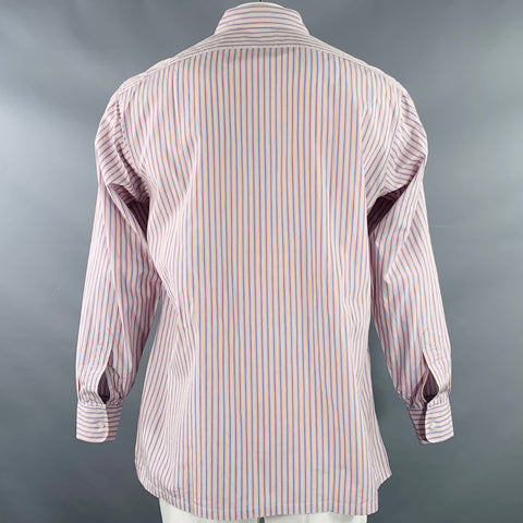 CHARVET Size L Blue Red Yellow Stripe Cotton Curved Cutaway Long Sleeve Shirt