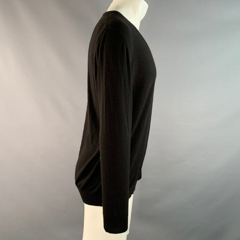 KUNA Size M Black Knitted Vicuna V-Neck Pullover
