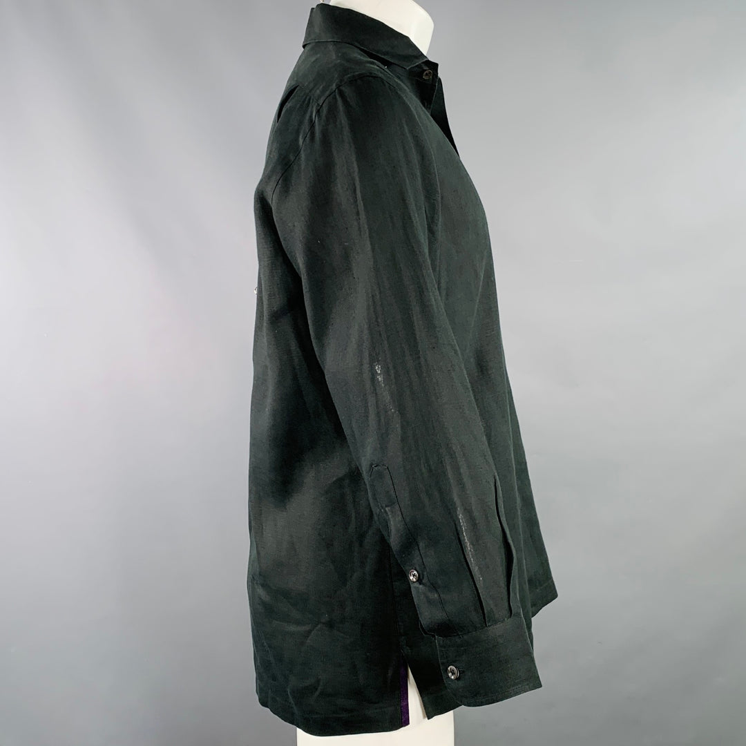 RALPH LAUREN Size M Black Linen Long Sleeve Shirt