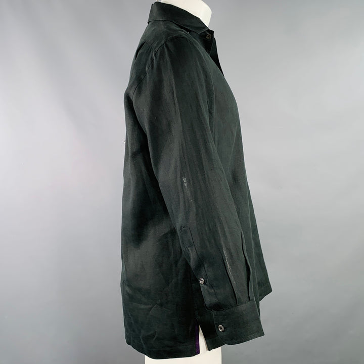 RALPH LAUREN Size M Black Linen Long Sleeve Shirt