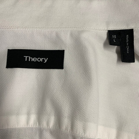 THEORY Size L White Cotton Textured Spread Collar French Cuff Long Sleeve Shirt