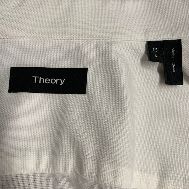 THEORY Size L White Cotton Textured Spread Collar French Cuff Long Sleeve Shirt