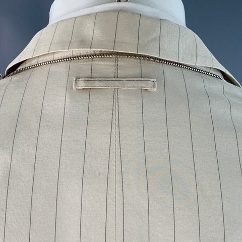 GAULTIER 2 Vintage Size 38 Beige Grey Pinstripe Wool Silk Single Button Hooded Suit