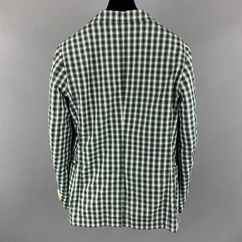 SHIPS Size 34 Green Black & White Plaid Cotton Notch Lapel Sport Coat