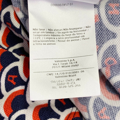 VALENTINO Size M Navy Orange White Fishscale Logo Cotton Pique Buttoned Polo