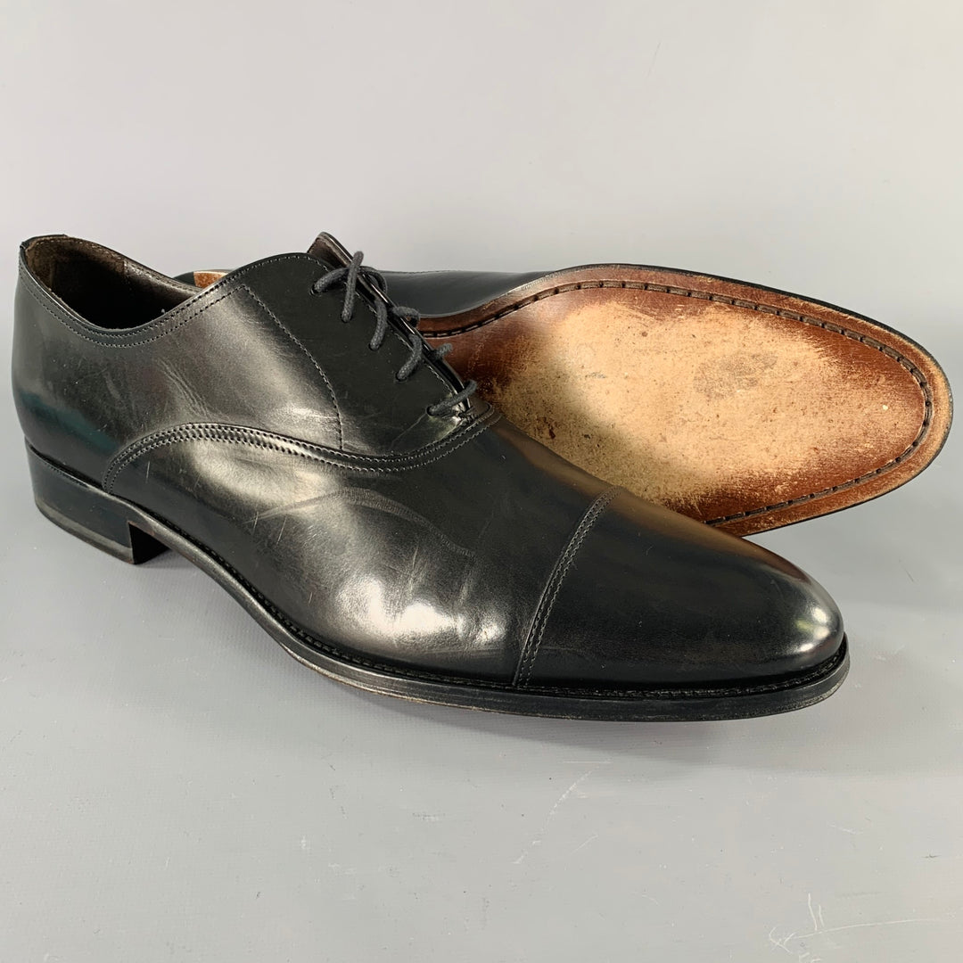 TO BOOT NY Size 11 Black Solid Leather Cap Toe Lace Up Shoes  display picture 3