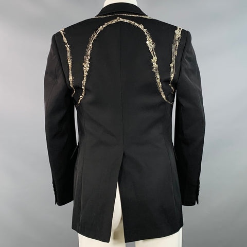 ALEXANDER MCQUEEN Size 38 Black Rhinestone Wool Peak Lapel Sport Coat