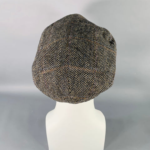 JOHNSTON & MURPHY Size 58 Black Grey Herringbone Wool Flat Cap Hat